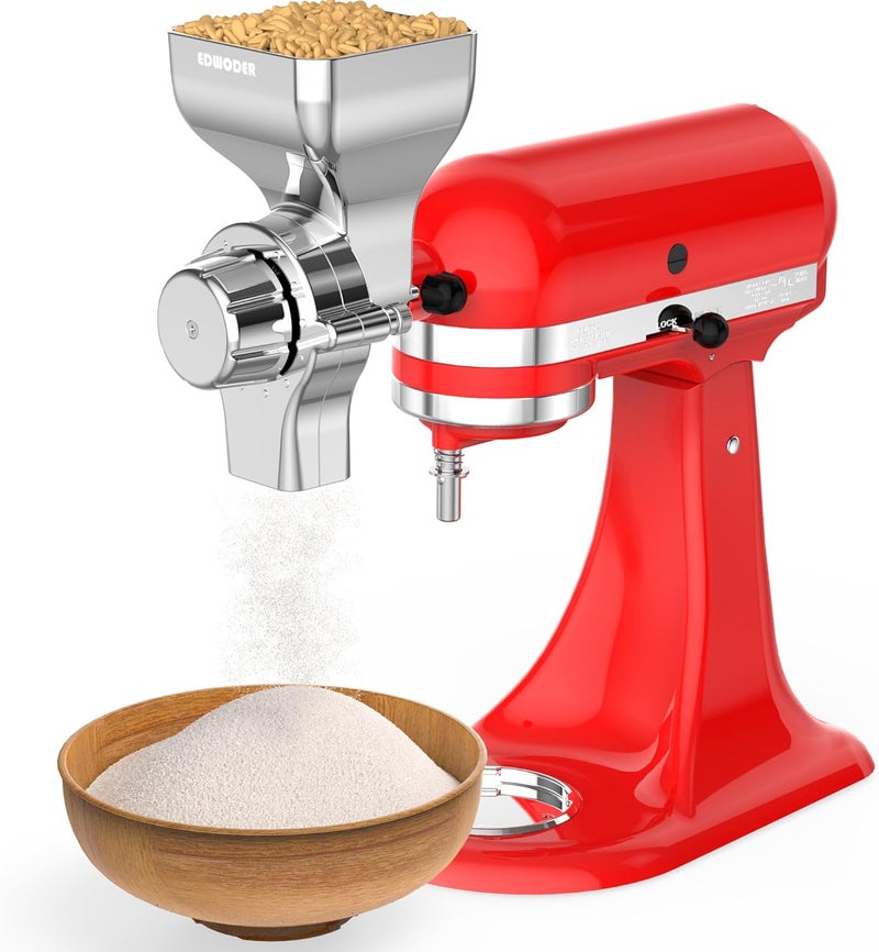 EDWODER All Metal Grain Mill Attachment for KitchenAid Stand Mixer,12 Fineness Setting From Coarse to Fine for Non-Oily Dry Grain Wheat,Oats,Rice,Corn,Barley,Buckwheat,Millet and Other Cereals - Image 1